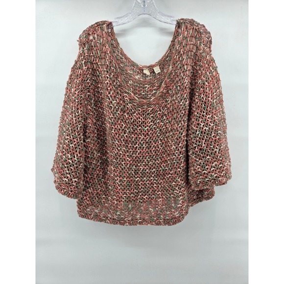 Anthropologie Sweaters - Moth Sweater Large Pink Green Open Weave Chunky Knit Boho Eclectic Anthropologie
